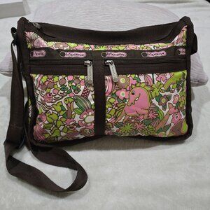 LeSportsac Floral Pink Green Brown Crossbody Bag